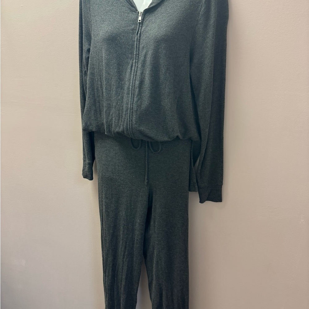 CAbi Charcoal Gray Zip-Front Jumpsuit